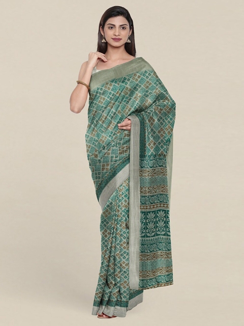 

Pothys Green And Red Floral Print Zari Saree