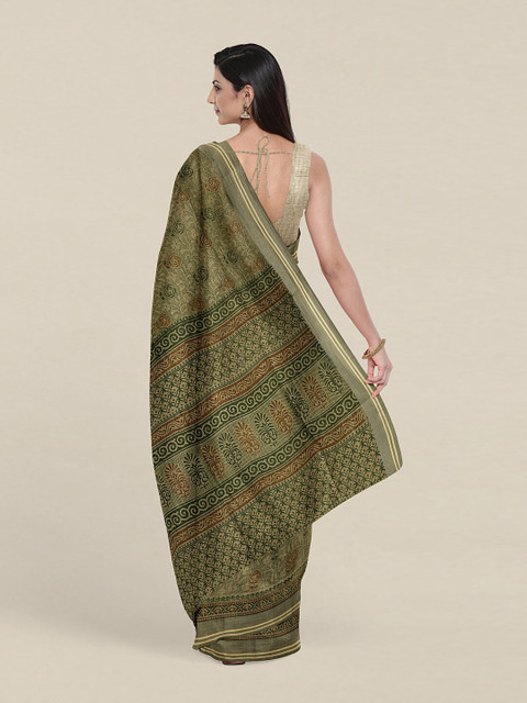 

Pothys Green & Brown Ethnic Motifs Saree
