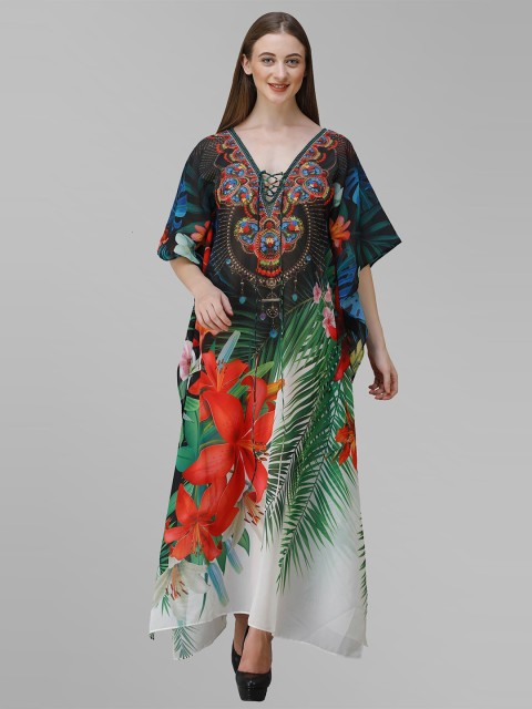 

Rajoria Instyle Women Floral Printed Georgette Kaftan Maxi Dress, Multi
