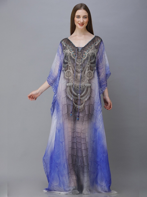 

Rajoria Instyle Women Printed Georgette Coverup Kaftan Maxi Dress, Blue