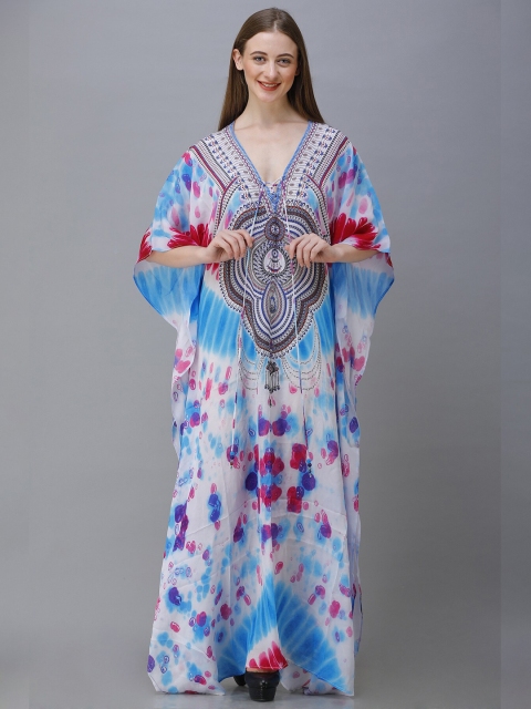 

Rajoria Instyle Women Tie and Dye Printed Georgette Kaftan Maxi Dress, Blue