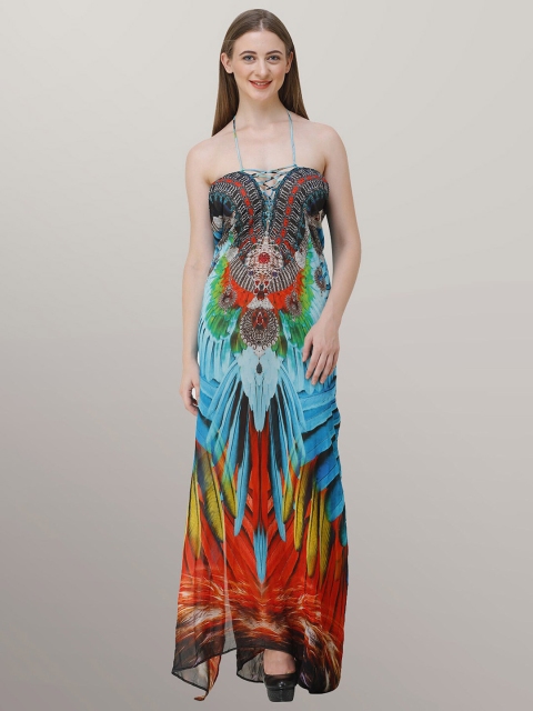 

Rajoria Instyle Women Green & Red Halter Neck Georgette Ethnic Maxi Dress