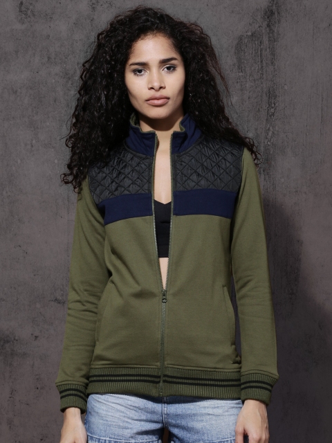 

Roadster Women Olive Green Colourblocked Sweatshirt