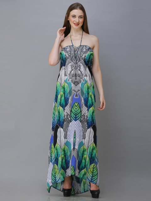 

Rajoria Instyle Women Green & Blue Halter Neck Georgette Ethnic Maxi Dress