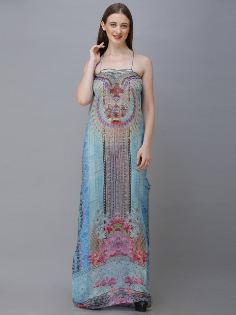 

Rajoria Instyle Women Blue Floral Georgette Ethnic Maxi Dress