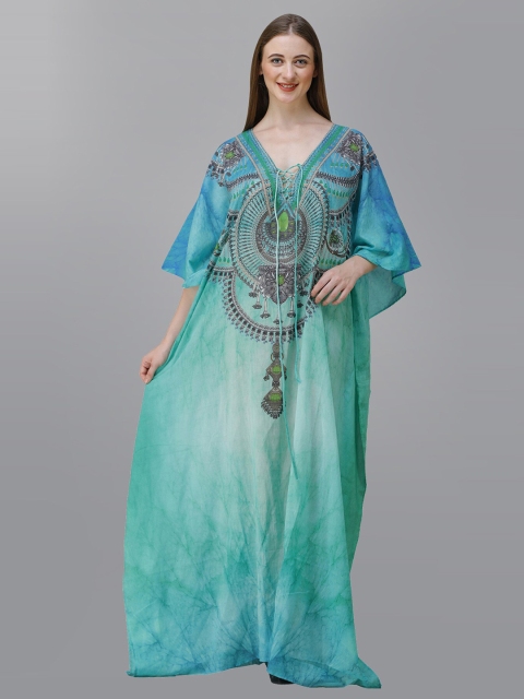 

Rajoria Instyle Women Blue & Sea Green Ethnic Motifs Georgette Ethnic Maxi Dress