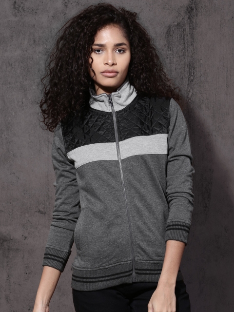 

Roadster Women Grey & Black Colourblocked Sweatshirt