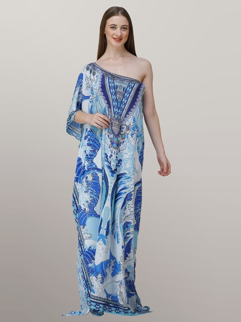 

Rajoria Instyle Women Blue One Shoulder Georgette Ethnic Maxi Dress