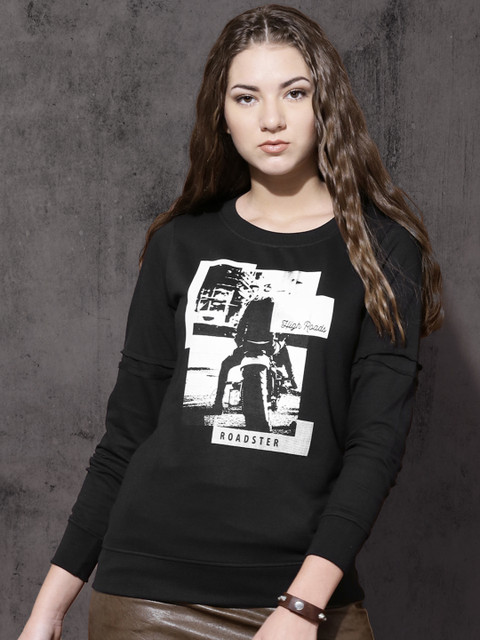 

Roadster Women Black Printed Sweatshirt