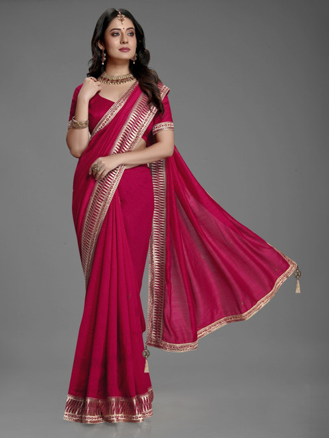 

Lady Style Magenta & Gold-Toned Zari Pure Silk Mysore Silk Saree