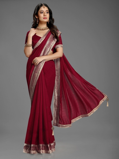 

Lady Style Maroon & Gold-Toned Zari Pure Silk Mysore Silk Saree