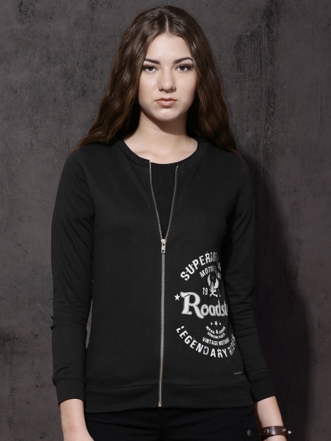 

Roadster Women Black Printed Sweatshirt