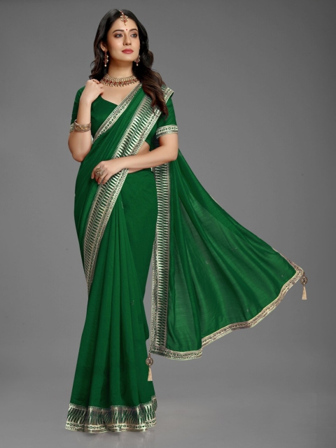 

Lady Style Green & Gold-Toned Zari Pure Silk Mysore Silk Saree