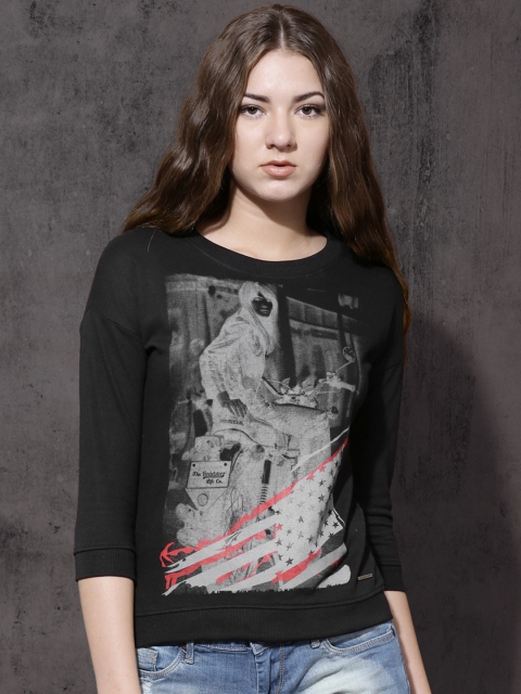 

Roadster Women Black Printed Sweatshirt