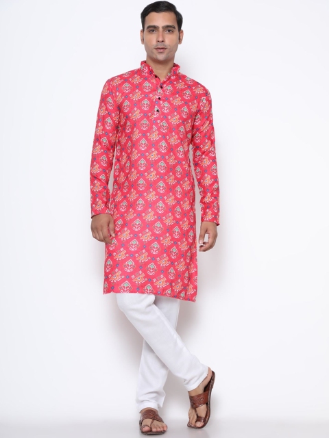 

Phenav Men Pink Ethnic Motifs Printed Silk Kurta