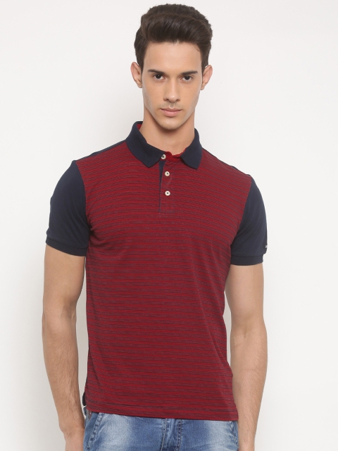 

Arrow Sport Men Red & Navy Striped Polo Collar T-shirt