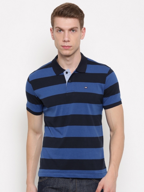 

Arrow Sport Men Navy Blue Striped Polo Collar T-shirt