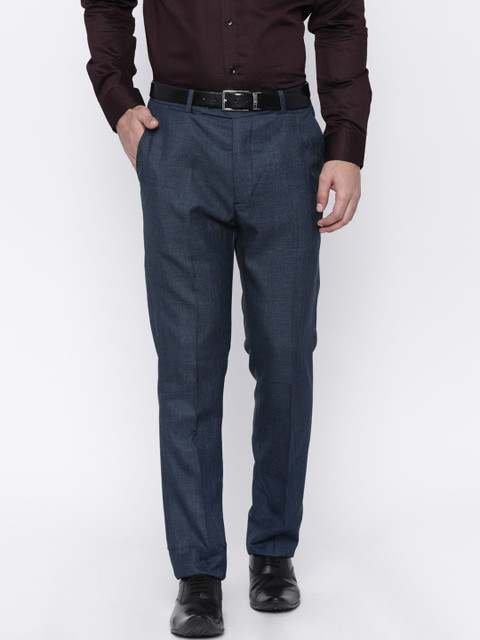 

Arrow Men Navy Tapered Fit Self Design Formal Trousers, Navy blue