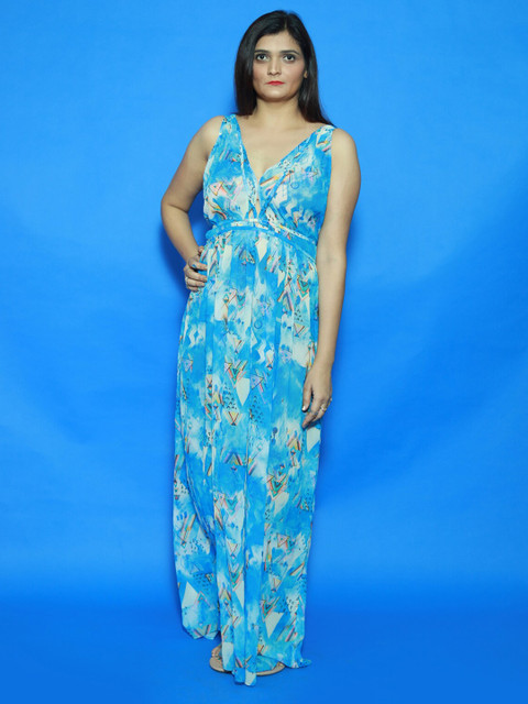

Rajoria Instyle Abstract Printed Georgette Maxi Dress, Blue