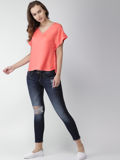 

Mast & Harbour Women Coral Solid High-Low Top