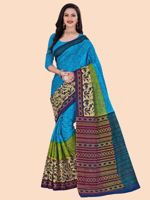 

FEMMIBELLA Blue & Green Ethnic Motifs Pure Cotton Saree