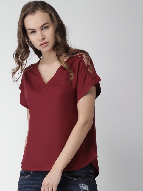 

Mast & Harbour Women Maroon Solid High-Low Top