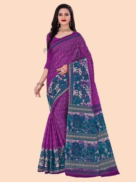

FEMMIBELLA Purple & Blue Ethnic Motifs Pure Cotton Saree