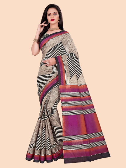 

FEMMIBELLA Brown & Black Pure Cotton Saree