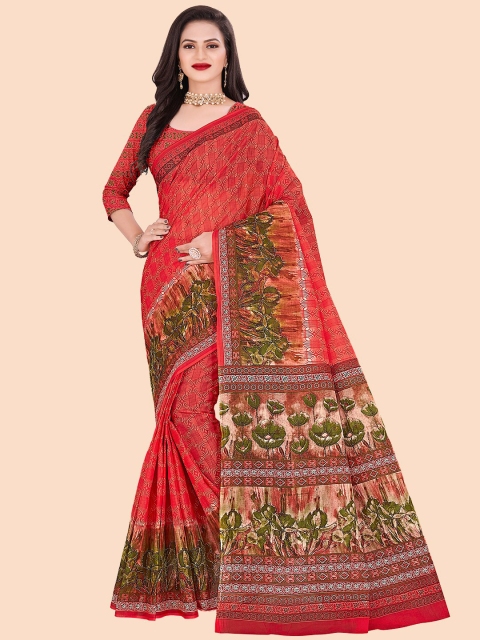 

FEMMIBELLA Pink & Green Pure Cotton Saree