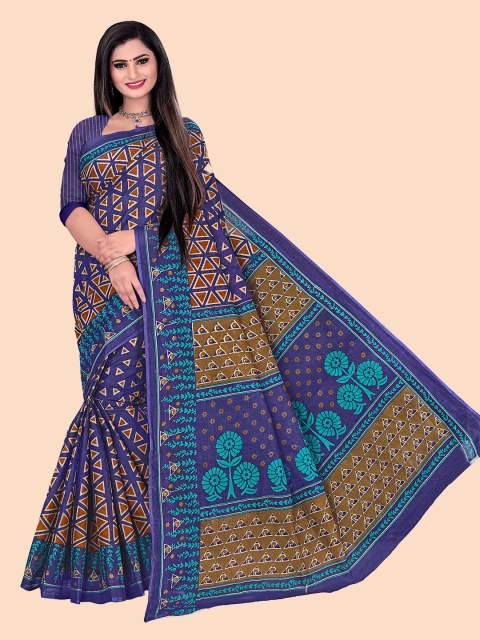 

FEMMIBELLA Blue & Brown Pure Cotton Saree