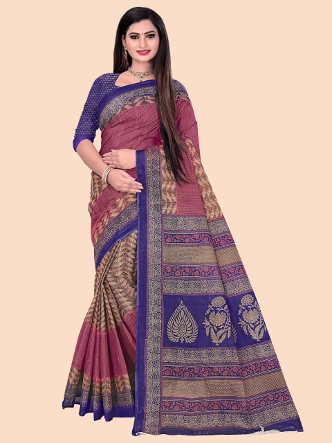 

FEMMIBELLA Blue & Maroon Pure Cotton Saree