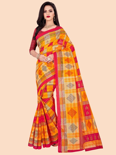 

FEMMIBELLA Yellow & Beige Pure Cotton Printed Saree