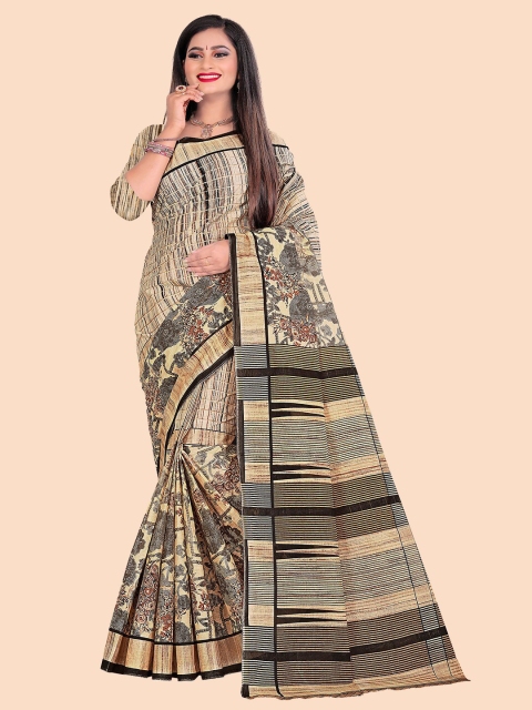 

FEMMIBELLA Beige & Grey Pure Cotton Saree