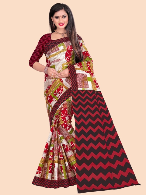 

FEMMIBELLA White & Red Abstract Printed Pure Cotton Saree