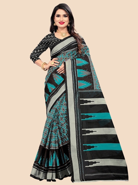 

FEMMIBELLA Grey & Blue Pure Cotton Ikat Saree