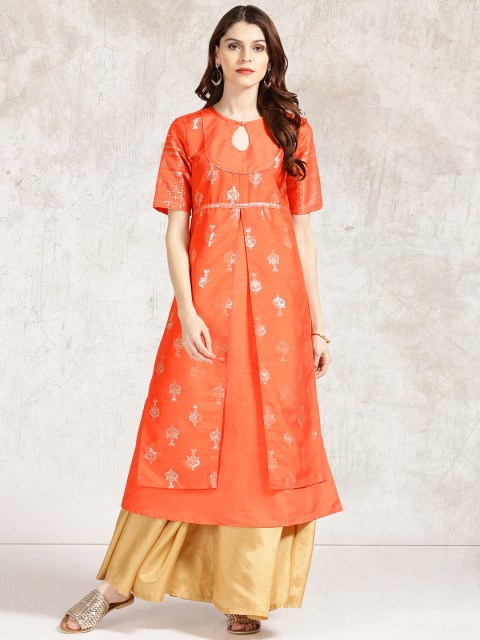 

Anouk Women Orange Printed A-Line Layered Kurta