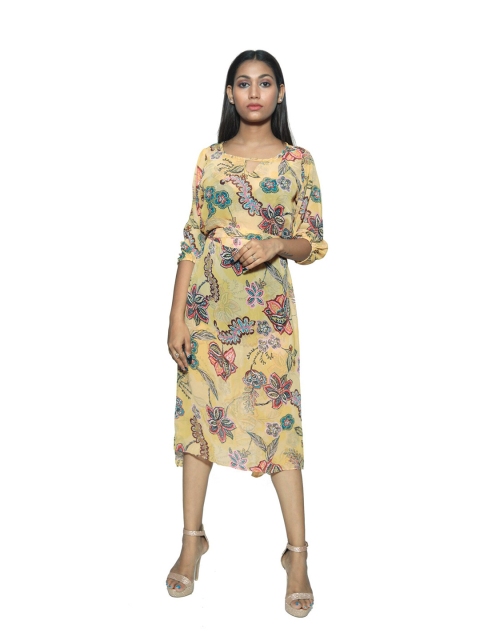 

Rajoria Instyle WOMEN Floral Keyhole Neck Georgette A-Line Midi Dress, Multi