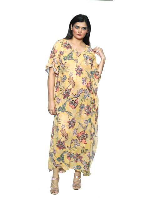 

Rajoria Instyle WOMEN Floral Tie-Up Neck Georgette Kaftan Maxi Dress, Multi