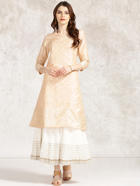 

Anouk Women Beige Printed A-Line Kurta