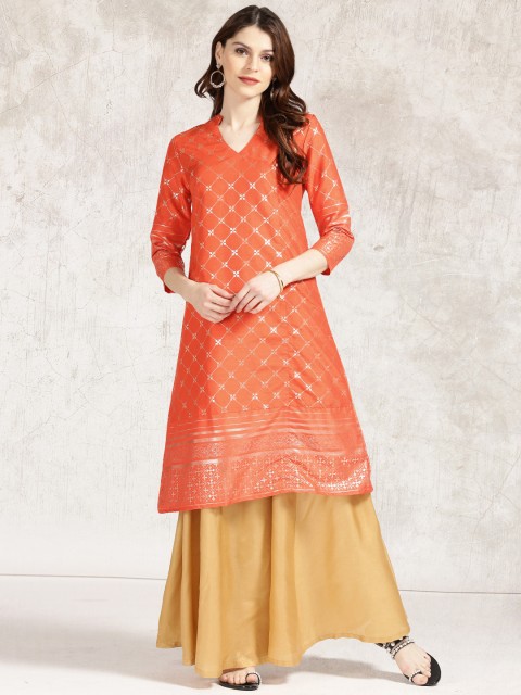 

Anouk Women Orange Printed A-Line Kurta