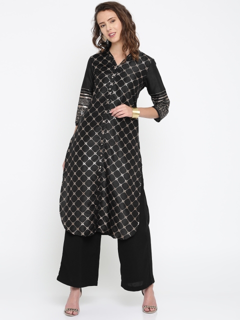 

Anouk Women Black Printed Straight Kurta