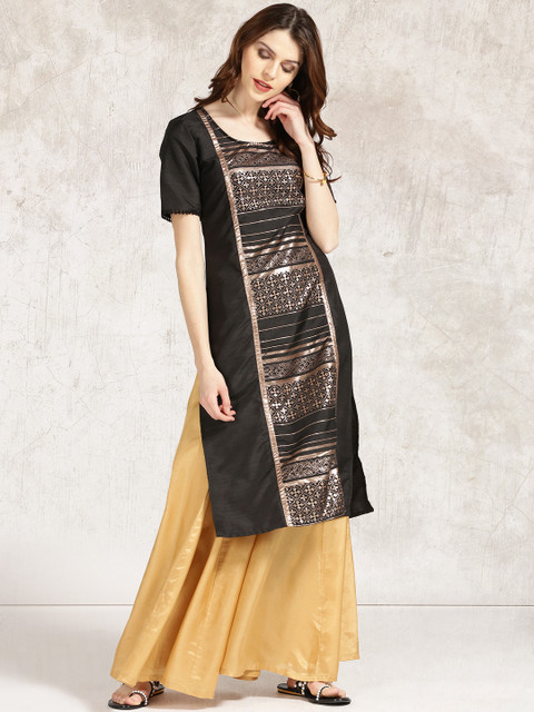 

Anouk Women Black Printed Straight Kurta