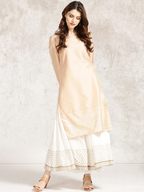 

Anouk Women Beige Printed Straight Kurta