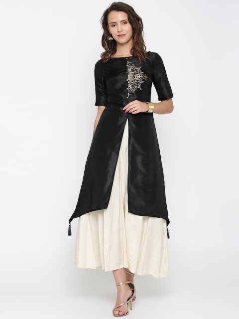 

Anouk Women Black Embroidered Asymmetric A-Line Kurta