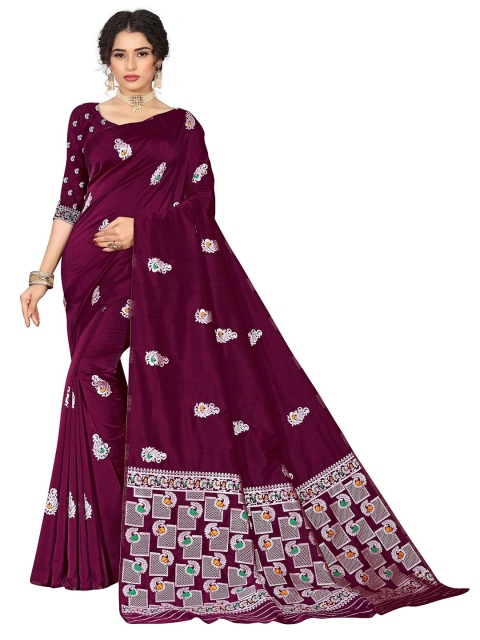 

Rivana Purple & Silver-Toned Woven Design Zari Pure Silk Banarasi Saree