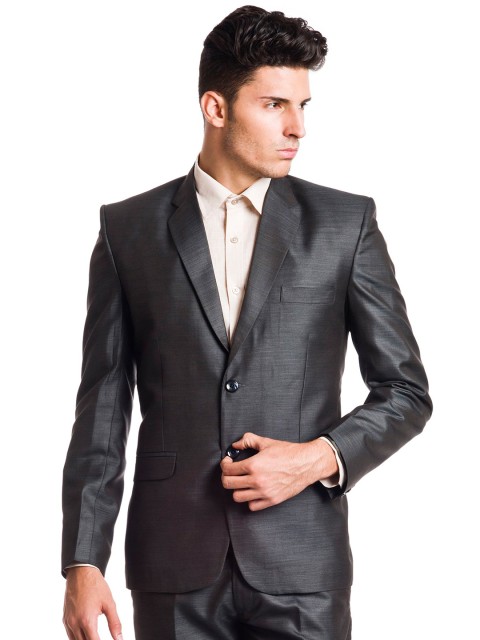 

Wintage Men Charcoal Grey Single-Breasted Tailored Fit Party Blazer