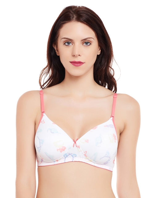 

Clovia White Printed Non-Wired Lightly Padded T-shirt Bra