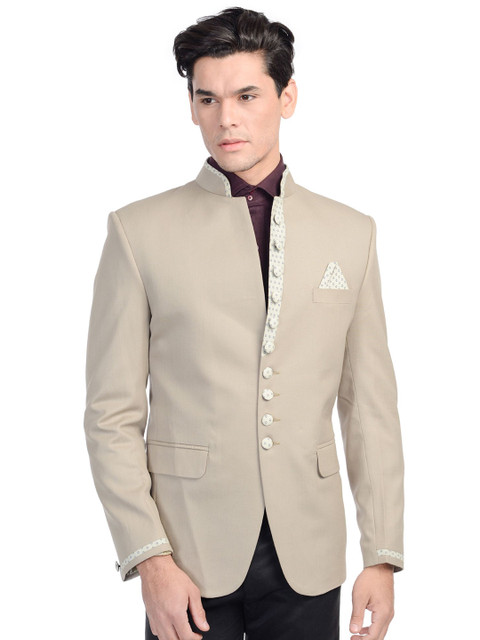 

Wintage Men Beige Single-Breasted Tailored Fit Ethnic Bandhgala Blazer