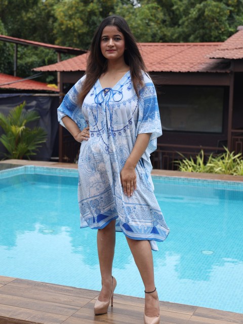 

Rajoria Instyle Women Printed Georgette Kaftan Dress, Blue