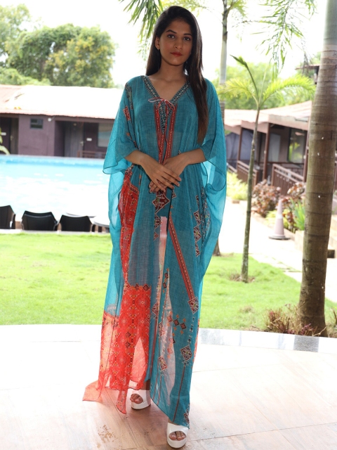 

Rajoria Instyle Women Printed Georgette Kaftan Maxi Dress, Blue